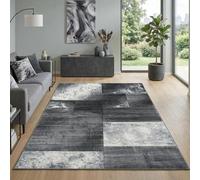 Carpetsale24 Tapis 240 x 340 cm, taille XL, poils courts, contours découpés, gris et blanc, design à carreaux, extra doux, lavable, facile d'entretien, pour grand salon ou salle à manger