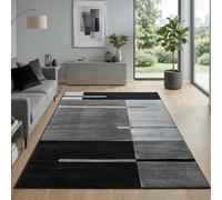 Carpetsale24 Tapis 240 x 340 cm, taille XL, poils courts, contours découpés, noir et gris, design à carreaux, extra doux, lavable, facile d'entretien, pour grand salon ou salle à manger