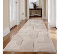 Carpetsale24 Tapis à motif boho 80x250 cm crème, long format, lavable, effet 3D, pour couloir, salon ou pièce étroite