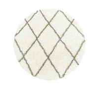Carpetsale24 Tapis à Poils Longs, Couleur Crème, Conception géométrique, 107495, Tapis Ronde, Tapis Salon-Salle à Manger ou Chambre, 120 cm Rond