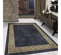 Carpetsale24 Tapis à Poils Ras, Couleur Noir, Conception de méandre, 110690, Tapis Rectangle, Tapis Salon-Salle à Manger ou Chambre, 140 x 200 cm