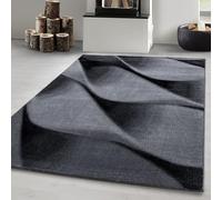 Carpetsale24 Tapis à Poils Ras, Couleur Noir, Conception de Vagues abstraites, 111493, Tapis Rectangle, Tapis Salon-Salle à Manger ou Chambre, 140 x 200 cm