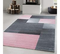 Carpetsale24 Tapis à Poils Ras, Couleur Rose, Conception de carrés, 16131, Tapis Rectangle, Tapis Salon-Salle à Manger ou Chambre, 160 x 230 cm