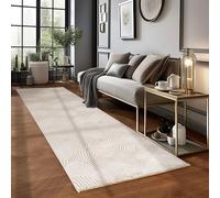 Carpetsale24 - Tapis bohème scandinave 80 x 250 cm beige moderne effet 3D extra doux et lavable décoratif pour couloir chambre et cuisine