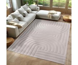 Carpetsale24 Tapis Boho scandinave Crème uni 200x290 cm, Tapis décoratif, Doux & Facile d'entretien, Effet 3D, Tapis pour Le Salon et la Chambre à Coucher, Tapis Lavable Grande Taille