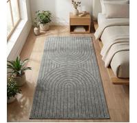 Carpetsale24 Tapis Couloir 80x150 cm Gris, Poils Courts Effet 3D Relief, Style Bohème Scandinave, pour Salon, Chambre ou Extérieur