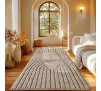 Carpetsale24 Tapis Coureur 60x110 cm Beige à Poils Longs Design Scandi Boho Effet Relief Shaggy Doux Moelleux Robuste Facile à Nettoyer Moderne pour Chambre, Couloir