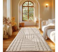 Carpetsale24 Tapis Coureur 60x110 cm Crème à Poils Longs Design Scandi Boho à Carreaux Effet Relief Shaggy Doux Moelleux Robuste Facile à Nettoyer Moderne pour Chambre, Couloir