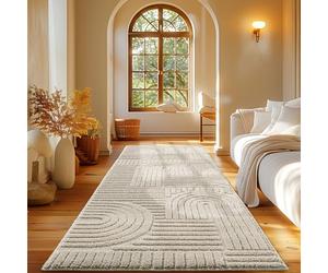 Carpetsale24 Tapis Coureur 80x250 cm Beige à Poils Longs Design bohème scandinave Effet Relief Shaggy Doux Moelleux Robuste Facile à Nettoyer Moderne pour Chambre, Couloir
