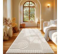 Carpetsale24 Tapis Coureur 80x250 cm Crème à Poils Longs Design bohème scandinave Effet Relief Shaggy Doux Moelleux Robuste Facile à Nettoyer Moderne pour Chambre, Couloir