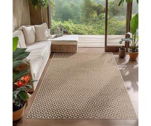 Carpetsale24 Tapis d Extérieur Beige 120x170 cm, Résistant aux Intempéries et aux UV, Idéal pour la Cuisine, Le Balcon, la Terrasse, Le Salon et la Salle à Manger, Design à Carreaux Style bohème