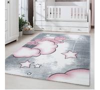 Carpetsale24 Tapis de Chambre pour Bébé et Enfant motif ours nuage et étoile couleur rose gris et blanc 80x150 cm