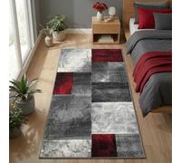 Carpetsale24 Tapis de couloir 80 x 150 cm, poils courts, contours découpés, rouge, gris, blanc, carreaux, lavable, entretien facile, extra doux, cuisine, chambre