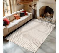 Carpetsale24 Tapis de Salon 120x170 cm Crème à Poils Longs Design Scandi Boho Effet Relief Shaggy Doux Moelleux Robuste Facile à Nettoyer Moderne pour Chambre à Coucher