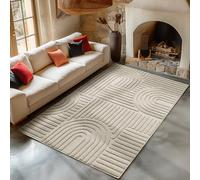 Carpetsale24 Tapis de Salon 140x200 cm Beige à Poils Longs Design bohème scandinave Effet Relief Shaggy Doux Moelleux Robuste Facile à Nettoyer Moderne pour Chambre à Coucher