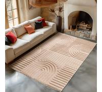 Carpetsale24 Tapis de Salon 140x200 cm Rose à Poils Longs Design bohème scandinave Effet Relief Shaggy Doux Moelleux Robuste Facile à Nettoyer Moderne pour Chambre à Coucher