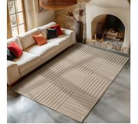 Carpetsale24 Tapis de Salon 160x230 cm Beige Scandi Boho à Carreaux Shaggy Doux Moelleux Effet Relief Moderne Facile à Nettoyer