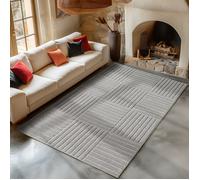 Carpetsale24 Tapis de Salon 160x230 cm Gris Scandi Boho à Carreaux Shaggy Doux Moelleux Effet Relief Moderne Facile à Nettoyer