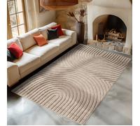 Carpetsale24 Tapis de Salon 280x370 cm Beige XXL Scandi Boho Shaggy Doux Moelleux Effet Relief Moderne Facile à Nettoyer