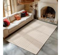 Carpetsale24 Tapis de Salon 280x370 cm Crème XXL à Poils Longs Design Scandi Boho à Carreaux Effet Relief Shaggy Doux Moelleux Robuste Facile à Nettoyer Moderne pour Chambre à Coucher