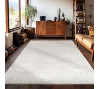 Carpetsale24 Tapis de salon, à poils courts, 140 x 200 cm, crème, moderne, design scandinave, bohème, uni, effet 3D, doux, lavable, facile d'entretien, pour chambre à coucher, salle à manger