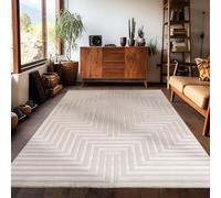 Carpetsale24 - Tapis de salon à poils courts 140 x 200 cm Style bohème scandinave Uni Beige Effet 3D Extra doux et lavable Décoratif pour chambre à coucher, salle à manger