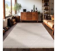 Carpetsale24 - Tapis de salon à poils courts 140 x 200 cm Style bohème scandinave Uni Beige Effet 3D Extra doux et lavable Décoratif pour chambre à coucher, salle à manger