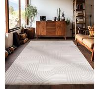 Carpetsale24 - Tapis de salon à poils courts 160 x 230 cm Style bohème scandinave Uni Beige Effet 3D Extra doux et lavable Décoratif pour chambre à coucher, salle à manger