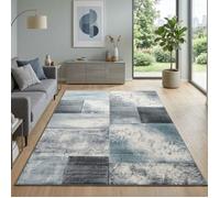 Carpetsale24 Tapis de salon Bleu 120x170 cm, design à carreaux avec marbré, tapis sculpté à la main, tapis à poils courts