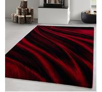 Carpetsale24 Tapis courts poils - 80x150 cm - Design moderne abstrait vagues - Rouge et noir - Entretien facile - Couloir, cuisine, petites pièces
