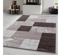 Carpetsale24 Tapis de salon moderne, design abstrait carrelé, marron, beige, crème, 120 x 170 cm, facile d'entretien, doux et moelleux, lavable