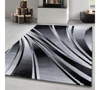 Carpetsale24 Tapis de salon moderne, design abstrait vagues, noir gris blanc, 160 x 230 cm, à poils courts, facile d'entretien, moelleux, lavable