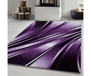 Carpetsale24 Tapis de salon moderne, design abstrait vagues, violet, noir, blanc, 80 x 150 cm, à poils courts, facile d'entretien, extra doux, moelleux, lavable, pour salle à manger, cuisine