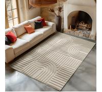 Carpetsale24 Tapis de Salon 140x200 cm Beige à Poils Longs Design bohème scandinave Effet Relief Shaggy Doux Moelleux Robuste Facile à Nettoyer Moderne pour Chambre à Coucher