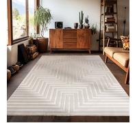 Carpetsale24 - Tapis de salon à poils courts 140 x 200 cm Style bohème scandinave Uni Beige Effet 3D Extra doux et lavable Décoratif pour chambre à coucher, salle à manger