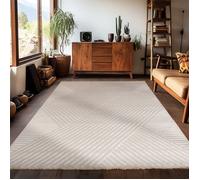 Carpetsale24 - Tapis de salon à poils courts 200 x 290 cm Style bohème scandinave uni beige effet 3D extra doux et lavable Décoratif pour chambre à coucher et salle à manger