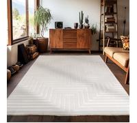 Carpetsale24 Tapis de Salon ou chambre en blanc 200x290 cm motif géométriques Tapis poil ras moderne et doux avec effet 3D