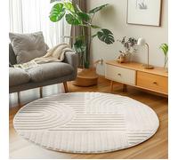 Carpetsale24 Tapis Rond 160 cm Crème à Poils Longs Design bohème scandinave Effet Relief Shaggy Doux Moelleux Robuste Facile à Nettoyer Moderne pour Chambre à Coucher