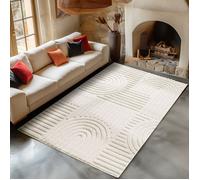 Carpetsale24 Tapis de Salon 160x230 cm Crème à Poils Longs Design bohème scandinave Effet Relief Shaggy Doux Moelleux Robuste Facile à Nettoyer Moderne pour Table Basse