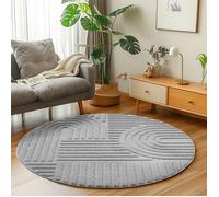 Carpetsale24 Tapis Rond 200 cm Gris à Poils Longs Design bohème scandinave Effet Relief Shaggy Doux Moelleux Robuste Facile à Nettoyer Moderne pour Chambre à Coucher
