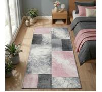 Carpetsale24 Tapis de salon Rose 80x150 cm design à carreaux avec marbré tapis sculpté à la main tapis à poils courts