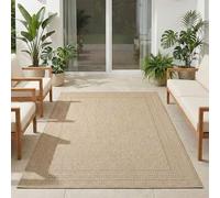 Carpetsale24 Tapis d'extérieur Beige 140x200 cm, résistant aux intempéries et aux UV, idéal pour la Cuisine, Le Balcon, la terrasse, Ainsi Que Le Salon et la Salle à Manger, Design uni avec Bordure