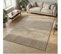 Carpetsale24 Tapis pour Salon, Chambre, Véranda - Poils Courts Beige, Effet Relief, Doux et Lavable, Adapté à l'Extérieur, Facile à Entretenir, 280x370 cm