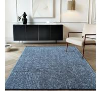 Carpetsale24, Tapis en Coton Chenille Bleu 120x170 cm Lavable, Style Boho, Vintage Kelim, Poils Courts, Antidérapant et Doux, Mélange Monochrome, pour Salon, Chambre, Bureau & Cuisine