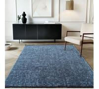 Carpetsale24, Tapis en Coton Chenille Bleu 200x290 cm Lavable, Style Boho, Vintage Kelim, Poils Courts, Antidérapant et Doux, Mélange Monochrome, pour Salon, Chambre, Bureau & Cuisine