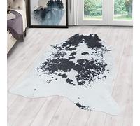 Carpetsale24 Tapis en Fausse Fourrure, Couleur Noir, Simili Cuir Vachette, 110887, Tapis Ronde, Tapis Salon-Salle à Manger ou Chambre, 100 x 135 cm