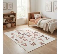 Carpetsale24 Tapis Enfant Alphabet Tapis Educatif pour Chambre d Enfant en Crème avec Motif Lettres Taille 80x150 cm Ideal pour Petits espaces d Apprentissage et de Jeu