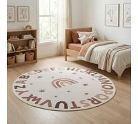 Carpetsale24 Tapis Enfant Alphabet Tapis Educatif Rond 120 cm pour Chambre d Enfant en Crème avec Motif Lettres Ideal pour Petits espaces d Apprentissage