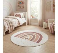 Carpetsale24 Tapis Enfant Arc en Ciel Tapis de Jeu Rond 160 cm pour Chambre d Enfant en Crème avec Motif C ur Ideal comme Surface de Jeu