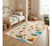 Carpetsale24 Tapis Enfant Dinosaures Tapis de Jeu pour Chambre d Enfant en Beige Motif Dino avec Routes Taille 80x150 cm Ideal pour Petits espaces de Jeu